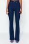 By-6474 Flare Women Dark Blue Spanish Flare Jeans High Waist Jeans Gathering Effect Navy Blue Trousers - 2