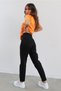 By-5384 Black Colorfast Mom Jean Women's Boyfriend High Waist Power Lycra Jeans Narrow Leg Denim Trousers - 4
