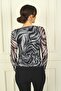 Women's Asymmetrical Collar Gathered Waist Snake Pattern Tulle Blouse - 4