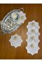6 Pieces Linen Linen Ecru Color Gold Pearl Star Patterned Cocktail Presentation Napkin - 2
