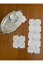 6 Pieces Linen Ecru Color Double Lotus Patterned Cocktail Serving Napkin - 2