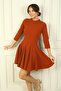 Women's Round Neck Back Zippered Flared Skirt Half Sleeve Dress