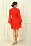 Women's Double Breasted Collar Waist Belted Long Tulle Sleeve Chiffon Dress - 4