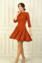 Women's Round Neck Back Zippered Flared Skirt Half Sleeve Dress - 2