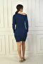 Women's Cross Shoulder Front Pleated Long Sleeve Dress - 4