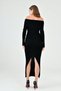 Women's Pencil Fit Madonna Collar Long Sleeve Back Slit Midi Length Black Knitwear Dress 1170 - 4