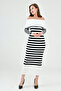 Women's Pencil Pattern Madonna Collar Long Sleeve Line Patterned Midi Length White Knitwear Dress 1160