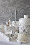 Black and White Patterned Bathroom Set: Trash Can, Toilet Brush, Tray, Soap Dispenser, Cotton Swab Holder, Swab Holder - 2