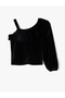 Velvet Blouse with Single Shoulder Strap and Ruffle Detail - 2