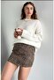 Women's Crew Neck Oversize Ecru Knitwear Sweater - 5