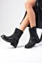 Lola Genuine Leather Black Color Women's Heelless Biker Boots - 5