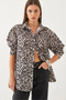 Women's Beige Leopard Patterned Oversize Basic Shirt 60351003 - 3