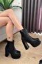 Women's Sidney Black Leather 12 cm Platform Heel Zippered Boots - 4