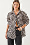 Women's Beige Leopard Patterned Oversize Basic Shirt 60351003 - 4