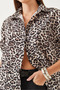 Women's Beige Leopard Patterned Oversize Basic Shirt 60351003 - 5