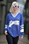 Indigo V-Neck Embroidered Women's Sweater MG1279 - 3