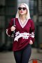 Burgundy V-Neck Embroidered Women's Sweater MG1279 - 2