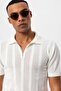 Polo Collar Zippered Knitted Men's T-Shirt - 5