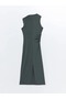 Lcw Vision Dark Green Stand Collar Women's Dress - 6