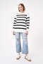 Women's Crew Neck Textured Comfortable Fit Striped Knitwear Sweater White-Black 25W3002 - 2