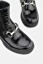Women's Black Rugan Genuine Natural Leather Thick Heeled Buckle Boots & Booties - 2