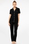 3368 Black Women's Straight Short Sleeve Shirt Collar Pajamas Set - 3