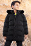 Black Boy's Puffer Jacket with Removable Hood and Fur Inside 19690 - 3