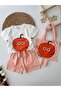 My Little One's Cicileri Pumpkin Patterned Drawstring 3-Piece Girls' Set - Salmon