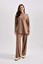 Regular Fit Half Turtleneck Soft Furry Softshell Long Sleeve Tunic Beige - 2