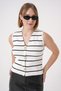 Women's Gold Buttoned Standard Fit Striped Textured Knitwear Vest White-Black 25W3010 - 3