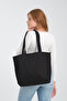 Zippered 100% Cotton Canvas Black Bag with Large Double Pocket Detail - 8