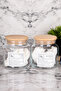 2-Piece 500ml Wooden Lid Vacuum Cotton/Makeup Cotton Labeled Glass Jar Bathroom Organizer