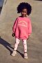 Girl's pink fuzzy slogan winter 3-thread cotton sweatshirt and heart-legging set - 2