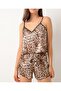 Women's Leopard Patterned Bottom Stylish Suit Nightwear with Shorts - 4