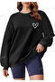 Women's Crew Neck Basic Oversize Black Sweatshirt - 4