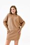 Women's Hand-Interlocking Turtleneck Design Camel Sweater and High Waist Camel Knitwear Skirt Two-Piece Set 075 - 7