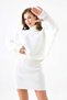 Women's Hand-Interlocking Turtleneck Design Ecru Sweater and High Waist Ecru Knitwear Skirt Two-Piece Set 075 - 5