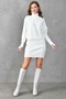 Turtleneck Hand-Interlocking Ecru Knitwear Sweater and High Waist Ecru Knitwear Skirt Bottom-Top Knitwear Set 075 - 6