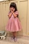 Dried Rose Flower Detailed Glittery Polka Dot Balloon Sleeve Girl's Baby Girl Dress - 3