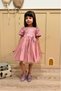 Dried Rose Flower Detailed Glittery Polka Dot Balloon Sleeve Girl's Baby Girl Dress