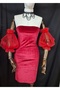 Beste Floral Detailed Evening Dress with Tulle Sleeves in Red - 5