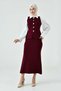 Hijab Set Buttoned Sleeveless Cardigan and High Waist Midi Skirt Bottom Top Burgundy Knitwear Hijab Set 5155 - 8