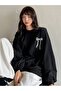 3 Thread Ribbon Logo Sweatshirt - Black Printed Oversize Raised Crew Neck - 5