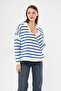 Women's Polo Neck Striped Oversize Knitwear Sweater - 4