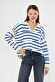 Women's Polo Neck Striped Oversize Knitwear Sweater