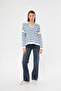 Women's Polo Neck Striped Oversize Knitwear Sweater - 5