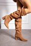 Annaliz Women's Boots Thick Heeled Bellows Tan Suede - 2