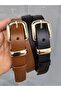 100% Genuine Leather Gold Buckle Women's Black-Tan Set of 2 Belts - 4