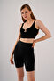 Women's Black Crop Strap Bustier Blouse with Heart Detail on the Front and Removable Pads - 5