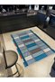Paris Collection Blue Coffee Themed Geometric Patterned Creative Modern Decorative Carpet 155
